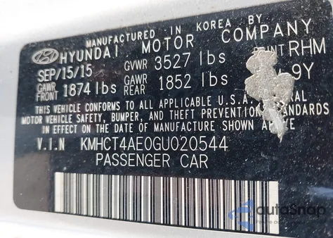 2016 Hyundai Accent Se from USA, damaged, VIN KMHCT4AE0GU020544